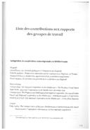 Liste des contributions aux rapports des groups de travail (Lista de contribuições para os relatórios dos grupos de trabalho), por Roberto Aliboni, Fouad Ammor e Álvaro Vasconcelos