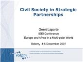 Apresentação de Geert Laporte, sobre o tema “Civil Society in Strategic  Partnerships” (Sociedade Civil em Parcerias Estratégicas), de Geert Laport.