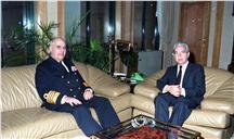 Receção do chefe do Estado Maior da Armada (CEMA), almirante Sousa Leitão pelo ministro da Defesa Nacional, Eurico de Melo.