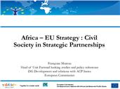 Apresentação de Françoise Moreau, sobre o tema “Africa – EU Strategy: Civil  Society in Strategic Partnerships” (África – Estratégia da UE: Sociedade Civil em Parcerias Estratégicas), de Françoise Moreau.